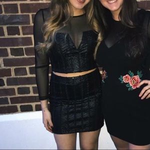 MESH AND LEATHER SKIRT AND TOP SET